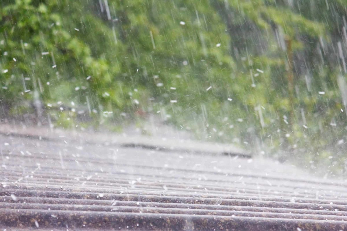 rain and hail storm on a roof