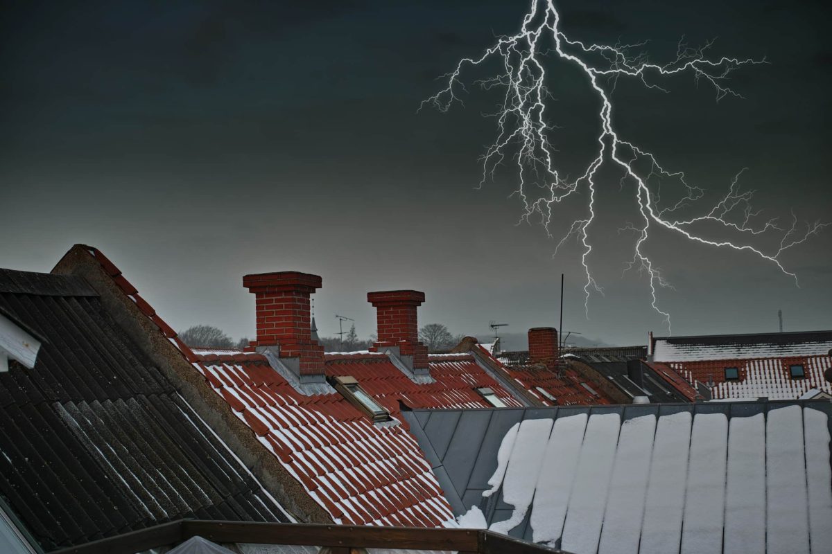 Roof tops of the city in bad weather.
